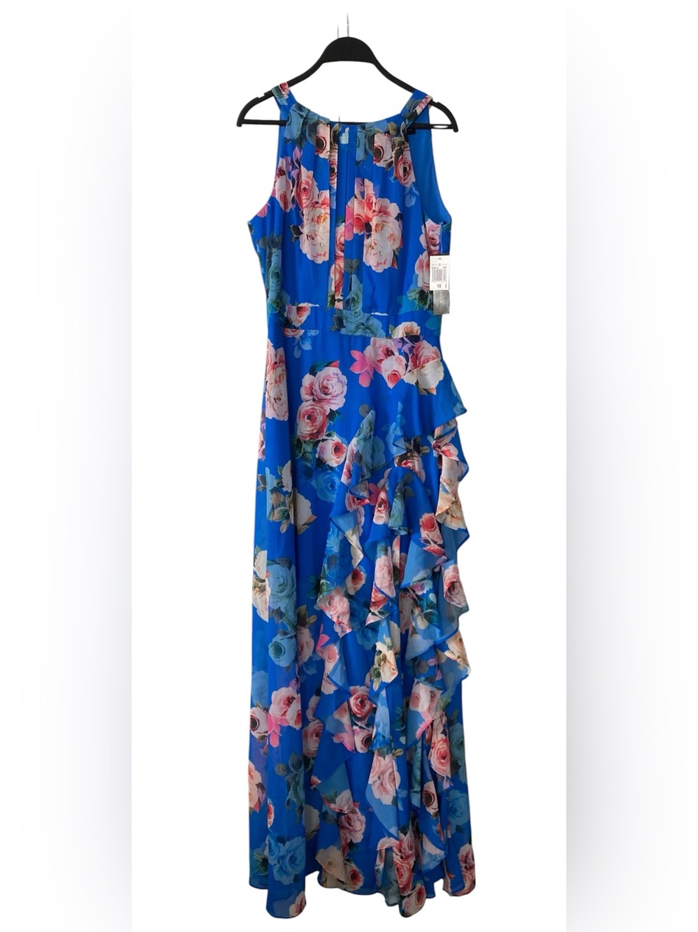 NEW BETSY & ADAM Petite Chiffon Floral-Print Ruffle Dress- size 10